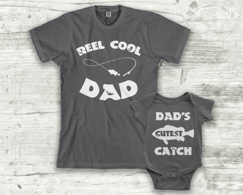 Reel & Cutest Catch Men's T-shirt and Infant Bodysuit Dad and Baby Matching Set 