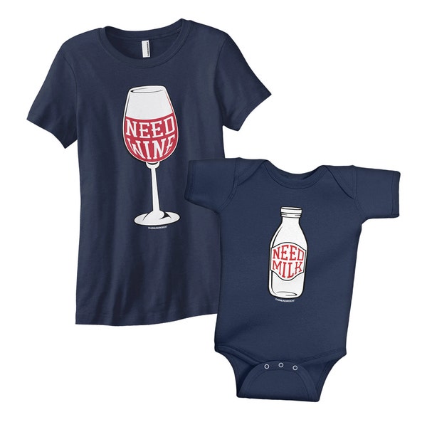 Besoin de vin et avez besoin de lait pour femmes T-shirt et Body bébé maman et bébé ensemble assorti