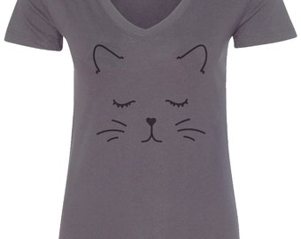 Kitty Cat Face Women's Long Sleeve T-shirt - Raw-edge Raglan