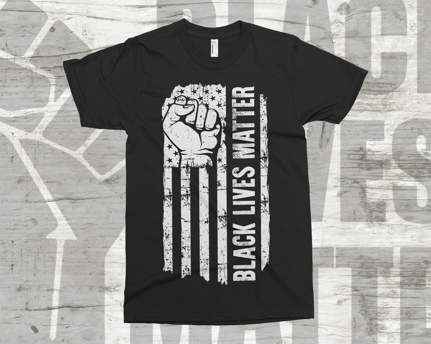 Black Lives Matter American Flag and Fist - Men's Standard or