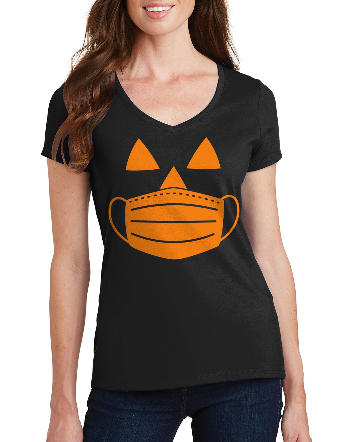 Discover Jack O' Lantern Pumpkin with Mask Halloween Costume - Women's Short Sleeve T-Shirt