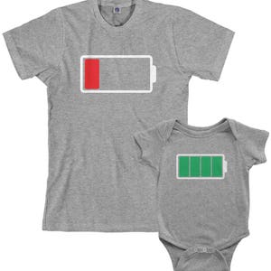 Full and Low Battery Men's T-shirt and Infant Bodysuit Dad and Baby Matching Set image 5