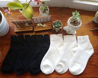 6 Pairs Womens Unisex Black and White Socks Cotton Blend