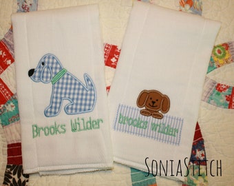 Boy Burp Cloths - Set of 2 - Baby Boy cloth diapers - Gift for baby - Puppy burp cloth - Dog burp cloth