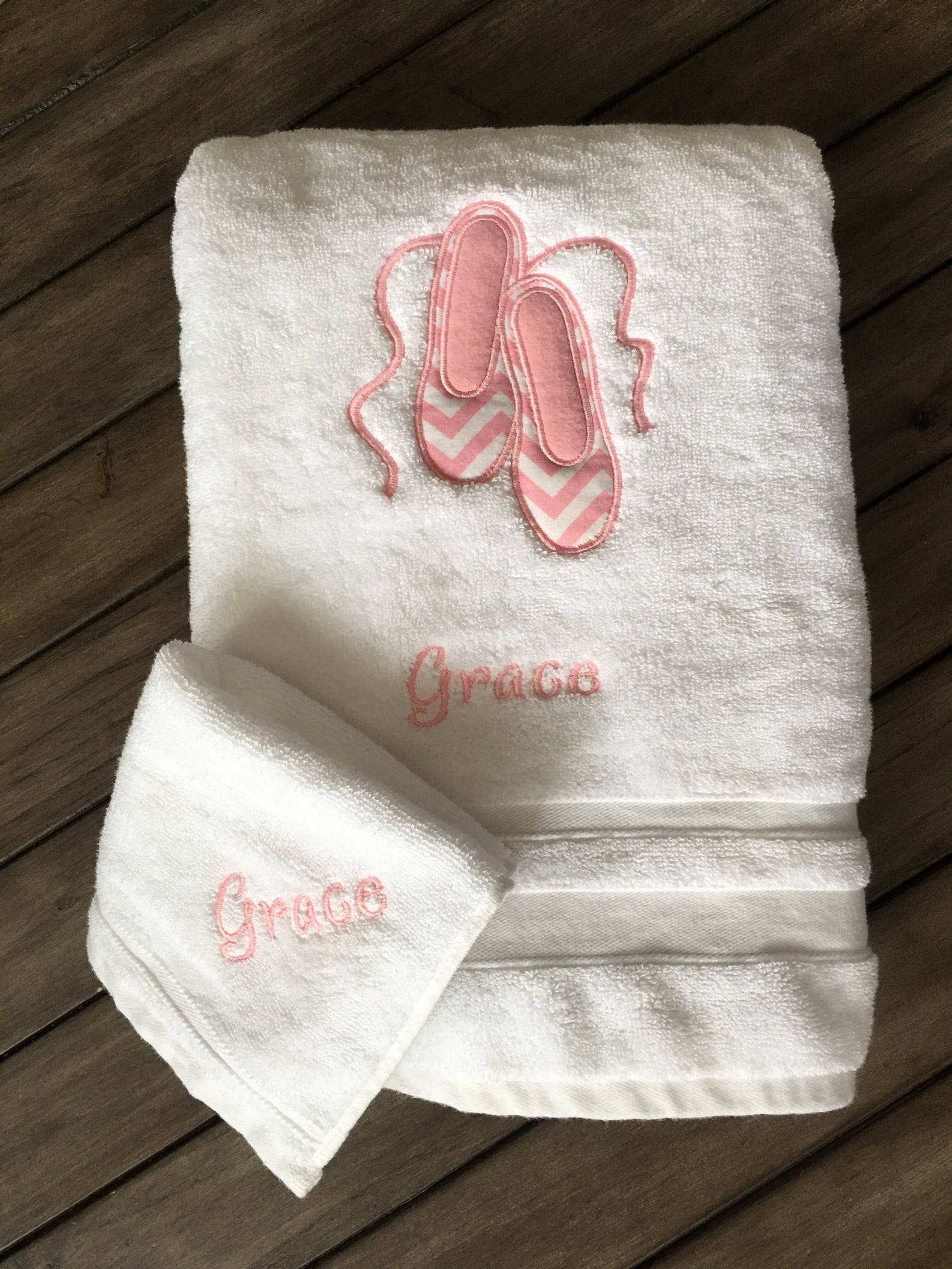 ballet shoes kids bath towel with washcloth - personalized