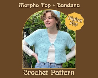 Haut au crochet et motif bandana - Morpho 2-en-1 (téléchargement numérique) d'inspiration rétro vintage des années 70
