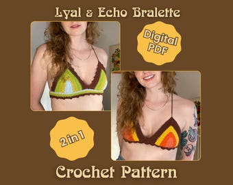 Modèle de brassière au crochet - Lyal & Echo 2-en-1 (téléchargement numérique) d'inspiration rétro vintage des années 70