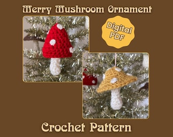 Modèle d'ornement au crochet - Merry Mushroom Ornaments (téléchargement numérique) - décoration d'inspiration rétro des années 70, amigurumi