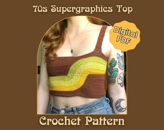 Modèle de haut au crochet - Haut supergraphié des années 70 (téléchargement numérique) festival rétro des années 70