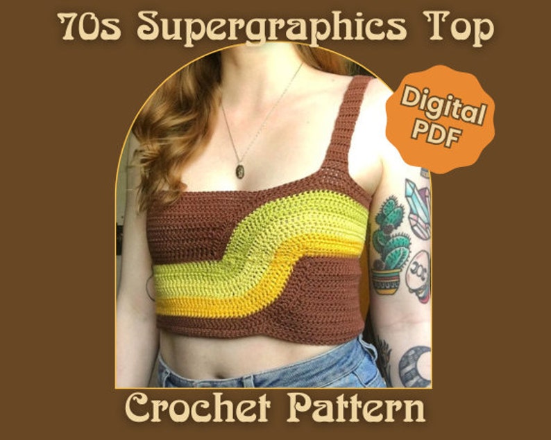 CROCHET PATTERN Seventies Supergraphics Top DIGITAL Download image 1