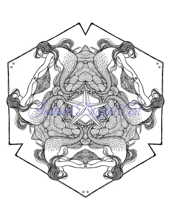 Items similar to Adult Coloring Page, Mermaid Colouring Mandala