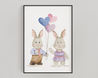 Love Sign | Valentines Day Printable | Rabbit Poster | Word Art | Love Printable | Love Print | Cute Bunnies Poster | Love Art