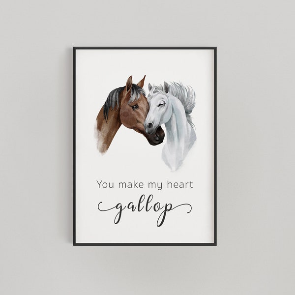 Love Poster, Valentines day printable, Watercolor horse print, Valentines day printable wall art, Horse wall art, Horse Lover, Gift for Her