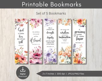 Marcadores de páginas com versículos bíblicos florais para o Dia das Mães: conjunto PNG cristão (download digital)