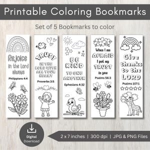 Bible Verse Coloring Bookmarks For Kids, Bible Verse Printable Activity, Scripture Bookmarks To Color, Sunday School Quiet Time, Kids Gift