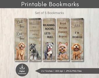 Printable Bookmarks, Dog Lover Bookmarks, Bookmark Set, Cute Bookmarks, Puppy Bookmark, Bookmark Bundle, Bookmark PNG, Page Marker