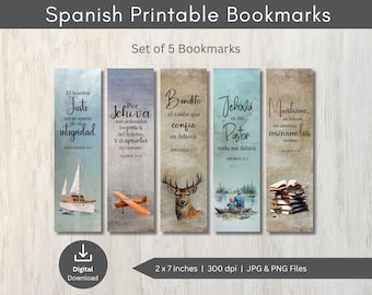 Set of 5 Spanish Bible Verse Printable Bookmarks, Christian Scripture PNGs, Printable Bookmarks, Spanish Bookmarks, Bible Verse Bookmarks