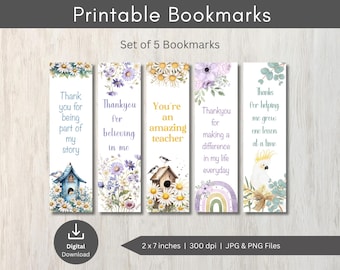 Teacher Appreciation Bookmarks, Printable Thank You Gift, Digital Download, Teacher Bookmarks