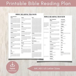 Bible Reading Plan Printable, Bible Tracker, Read the Bible in a year, A4, A5, Letter