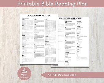 Plano de leitura da Bíblia para impressão, Rastreador da Bíblia, Leia a Bíblia em um ano, A4, A5, Carta