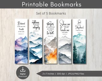 Scripture Bookmarks: Watercolor Mountain Bible Verse Set (Digital Download)