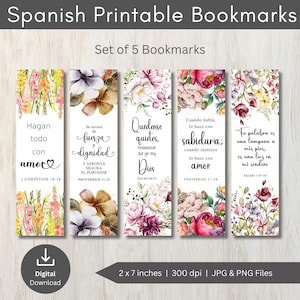 Spanish Bible Verse Bookmarks: Floral Christian PNG Set (Digital Download) image 1