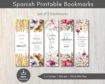 Spanish Bible Verse Bookmarks: Floral Christian PNG Set (Digital Download)