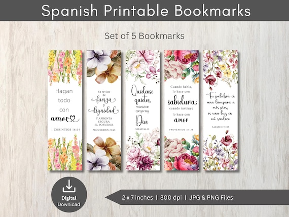 Spanish Bible Verse Bookmarks: Floral Christian PNG Set (Digital Download)