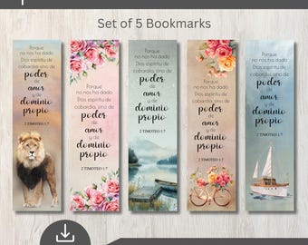 Spanish Bible Verse Bookmarks, 2 Timothy 1:7, Printable Bookmarks, Christian Scripture PNGs, Spanish Bookmarks, Bible Verse Bookmarks