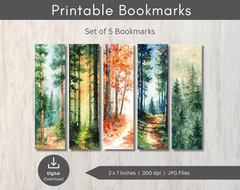 Marcadores de páginas imprimíveis com paisagens de outono: presente para amantes de livros sobre a natureza (download digital)
