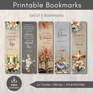 Christian Easter Bible Verse Bookmarks: Floral PNG Set (Digital Download)