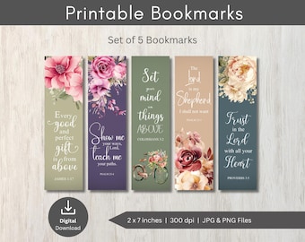 Floral Bible Verse Bookmarks: Christian PNG Designs (Digital Download)