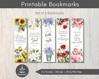 Floral Bible Verse Bookmarks: Printable Scripture Set (Digital Download)