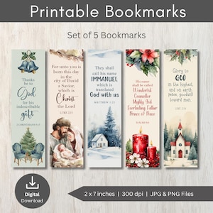 Christmas Printable Bookmarks Set with Bible Verses - Christian PNG, Xmas Gift