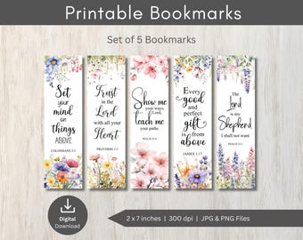 Floral Bible Verse Bookmarks: Set of 5 Printable Scripture Bookmarks (Digital Download)