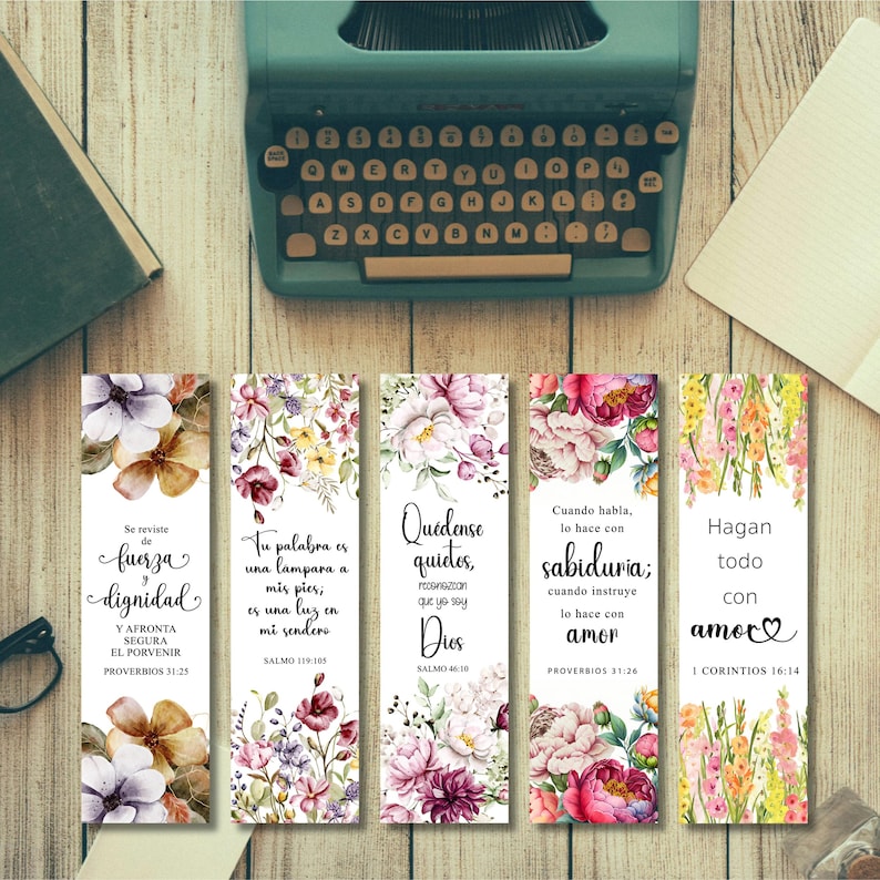 Spanish Bible Verse Bookmarks: Floral Christian PNG Set (Digital Download) image 8