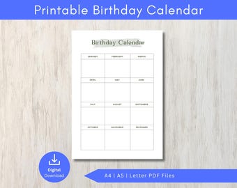 Calendário de Aniversários para Imprimir: Rastreador Perpétuo de Aniversários (Download Digital)