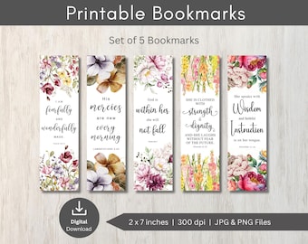 Printable Bookmarks, Bookmark Set, Bible Verse Bookmarks, Floral Bookmark, Scripture Bookmarks, Bible Bookmarks, Christian PNG