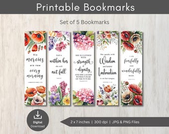 Floral Bible Verse Bookmarks: Christian Scripture PNG (Digital Download)