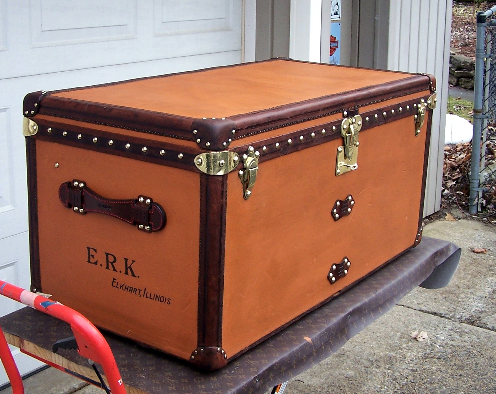Early 20th C French Louis Vuitton steamer trunk  Rue de France