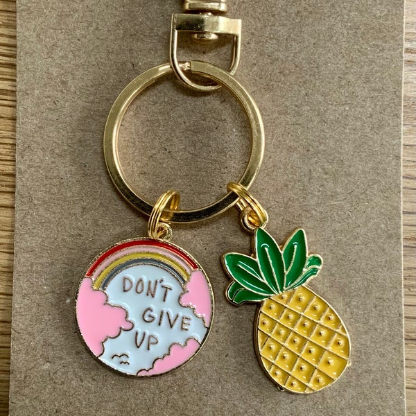 Don’t give up charm and pineapple charm duo enamel keyring, meaningful gift, IVF, Fertility, inspiring keepsake