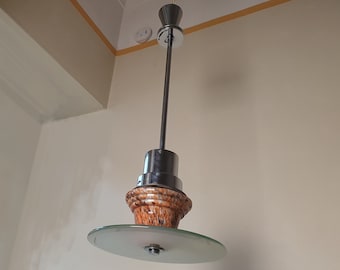 Restored Art Deco Chandelier: Chrome, Catalin & Frosted Glass, 1930s