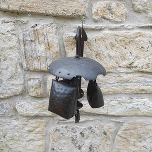 Hanging door bell with cow bells. Unique, large, blacksmith made, Art Deco style Glasgow Style front door bell or dinner bell.