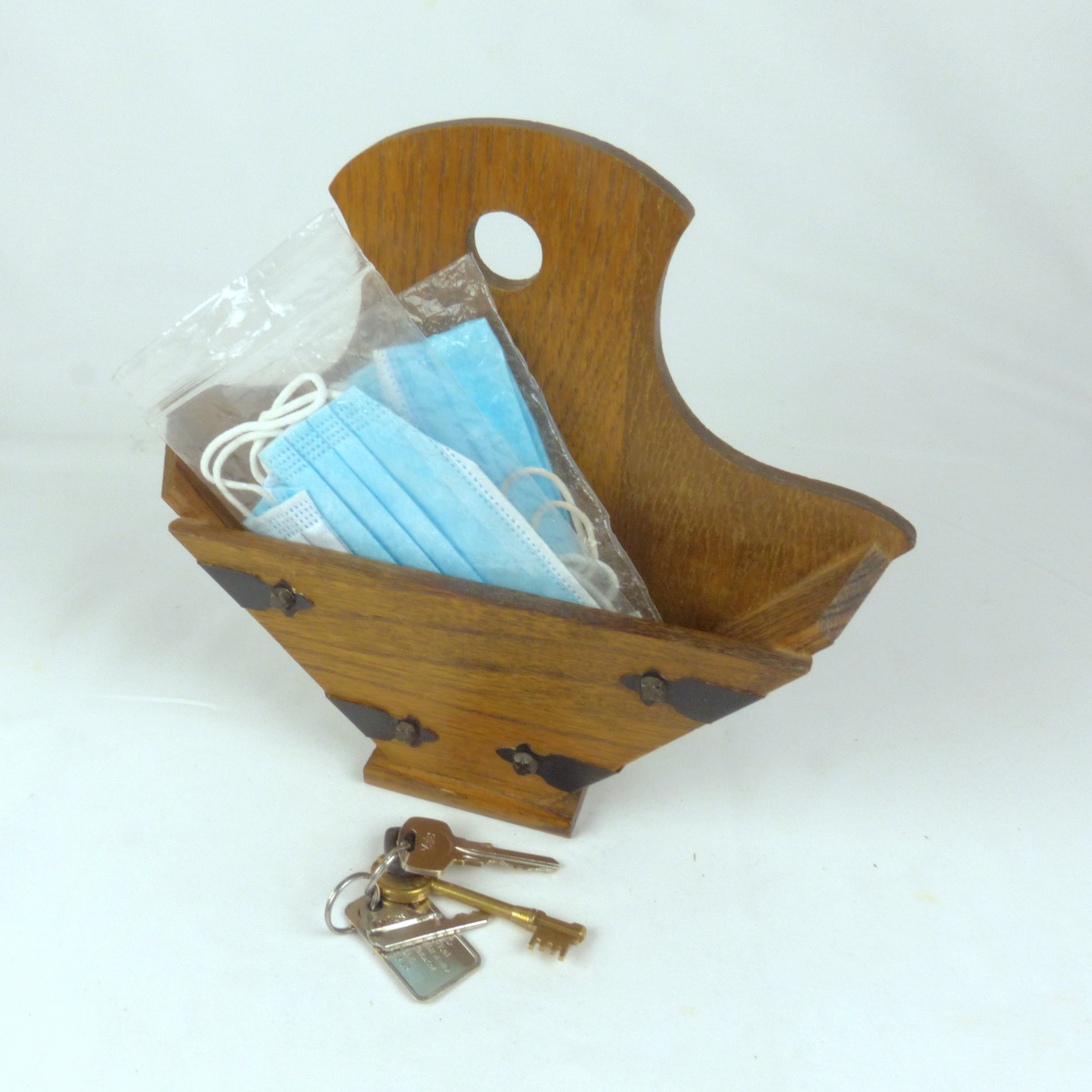 Art Deco Wooden Wall Pocket With Decorative Metal Fixings on Art Deco Wooden Wall Pocket With Decorative Metal Fixings on
