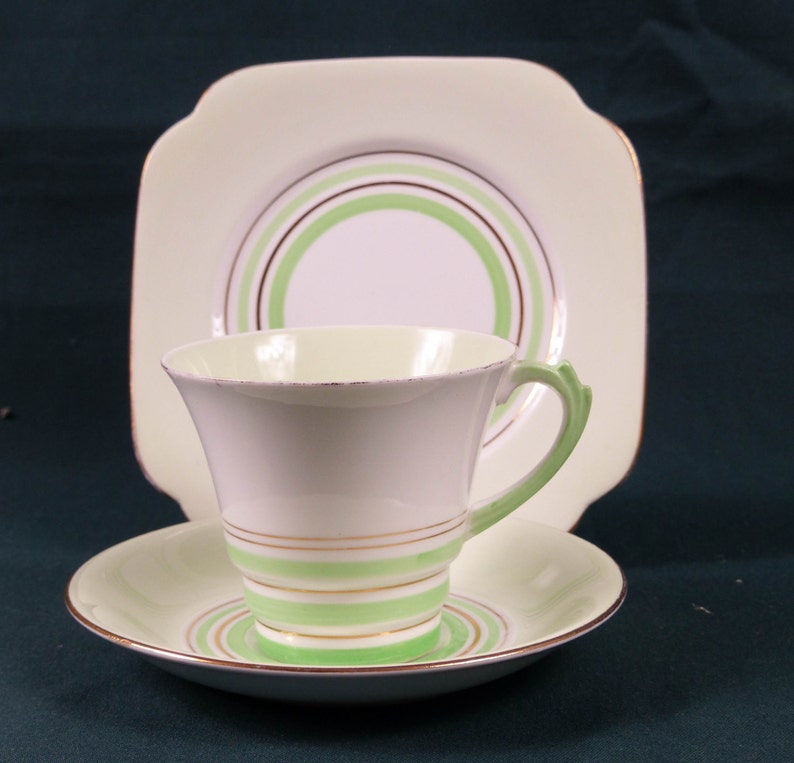 1940s Art Deco Roslyn Fine Bone China Tea Trio. Green With Etsy