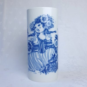 Große Björn Wiinblad Rosenthal Studio Linie Vase - 24 cm - orientalische Fantasie in Blau und Weiß
