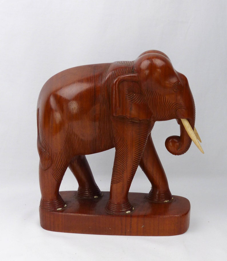 Large hand carved Indian Elephant figurine with tusks