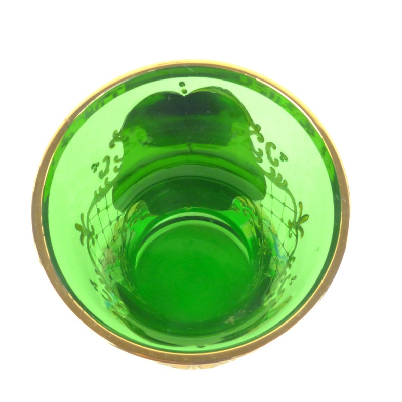 Vintage Murano Green Glass Gold Overlay Vase 14 Cms Etsy