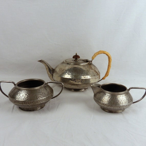 Antique Hammered Pewter Arts and Crafts Tea Set Civic Pewter Etsy