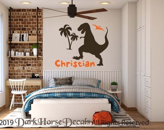 Personalized T-Rex Wall Decal - Dinosaur decal with name